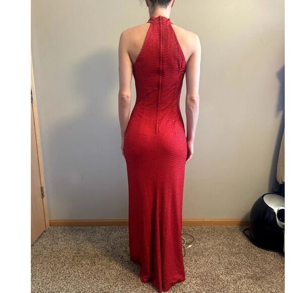 Gunne Sax X Jessica McClintock Red Sparkle Floating neck Dress Vintage - Picture 3 of 9